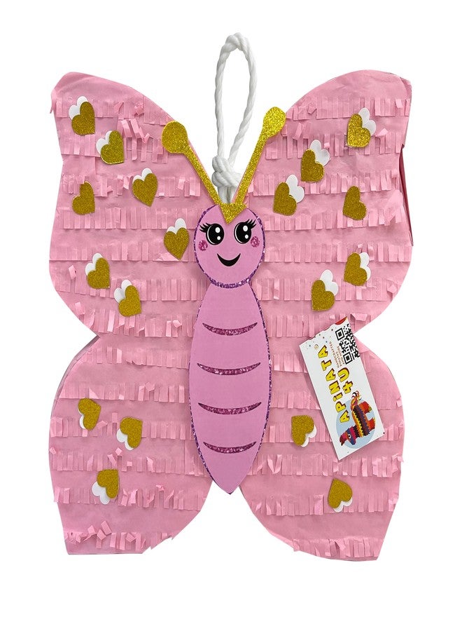 A Pinata 4 U بينياتا كبيرة على شكل فراشة وردية وذهبية مقاس 17 بوصة من APINATA4U، مستلزمات حفلات أعياد الميلاد بطابع الفراشة، زينة على شكل فراشة - Image 1